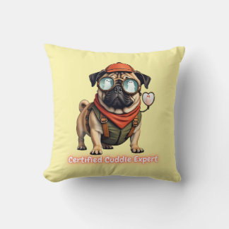 Almofada Certified Cuddle Expert Throw Pillow – Cute Pug
