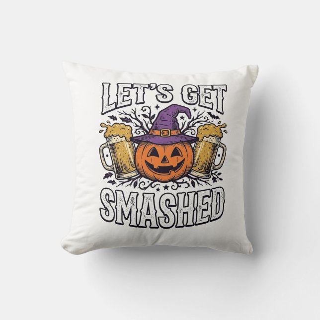 Almofada Cerveja de Abóbora Halloween Let's Get Smashed (Frente)