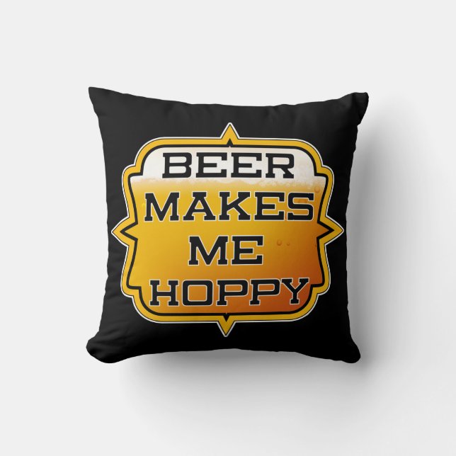 Almofada Cerveja me faz uma HOPPY - Travesseiro decorativo  (Frente)