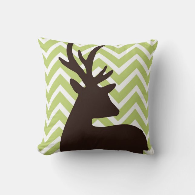 Almofada Cervos no ziguezague de Chevron - verde e branco (Frente)