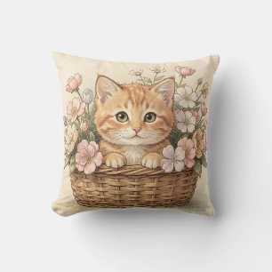 Almofada Cesto de Flores com Gatinho Ruivo Fofo