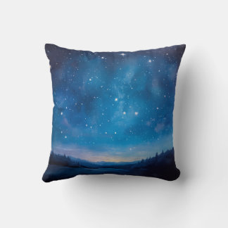 Almofada Céu Noturno Sonhador Estrelado sobre Paisagem Flor