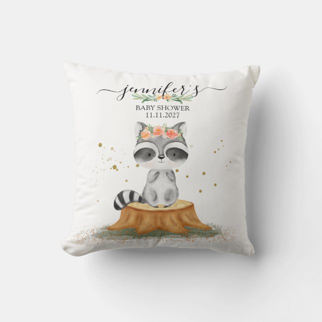 Almofada Chá de Bebê Mapache Aquarela Cinza Quente Aconcheg (Frente)