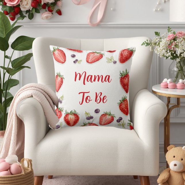 Almofada Chá de Bebê Personalizado de Morango para Mamãe  (Criador carregado)