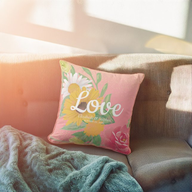 Almofada Chá de casamento Chic Flowers Dourado Cor-de-Rosa (Criador carregado)