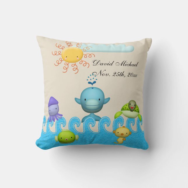 Almofada Chá de fraldas bonito dos animais de mar (Frente)