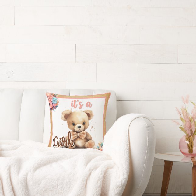 Almofada Chá de fraldas do Urso Rosa Boho (Sofá)