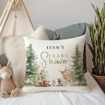 Almofada Chá de fraldas Florestal de Animais<br><div class="desc">Apresentando nosso travesseiro decorativo chá de fraldas de animais da floresta - perfeito para uma celebração fofa e caprichosa! Apresentando um tema moderno da floresta aquática com criaturas adoráveis como uma raposa, urso pardo, coelho e veado, é excelente para um chá neutro em termos de gênero. Essa design boêmica estabelece...</div>
