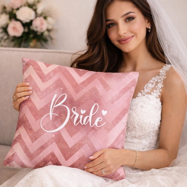 Almofada Chá de Noiva Glitter Chevron Rosa (Criador carregado)