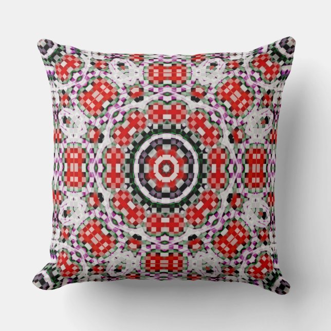 Almofada Chadrez vermelho e branco ou kaleidoscópio pixel c (Frente)