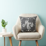 Almofada Chalkboard Vintage Modern Sra. Bride Travesseiro<br><div class="desc">Chalkboard Vintage Modern Sr. e Sra. Chalkboard Casding Convidam casamentos bonitos e intransigentes. Você pode personalizar este lindo e elegante Travesseiro de Elementos Vintage Coral, Azul, Cinza e Pássaro Vintage Branco para dizer o que quiser ou usar a atual Sra.. para a Noiva/ Esposa ou comprar duas Sra. e uma...</div>