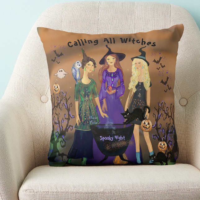Almofada Chamando todas as bruxas para o aniversário do Dia (Calling All Witches Halloween Birthday Throw Pillow)