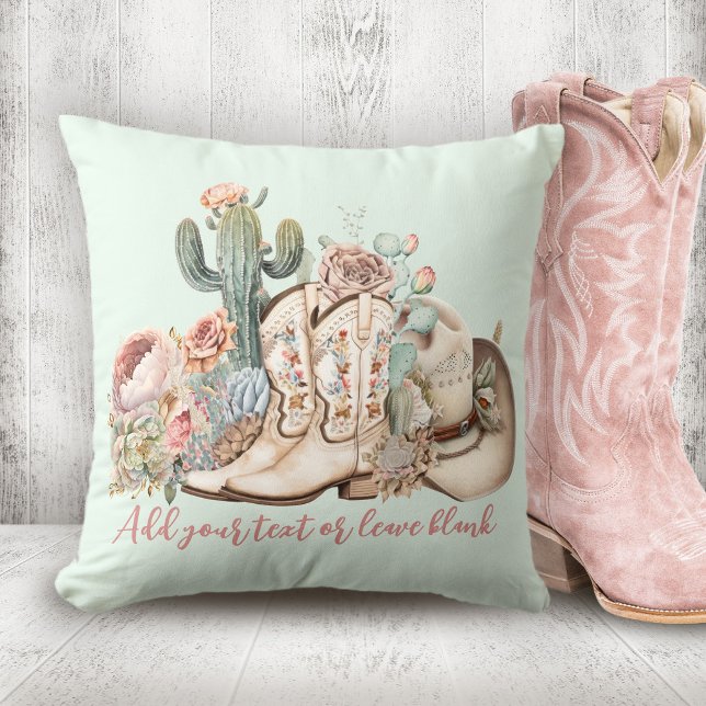 Almofada Chapéu de cowboy bota cowboy do deserto do Boho (Boho desert cowgirl cowboy boots cowboy hat throw pillow)
