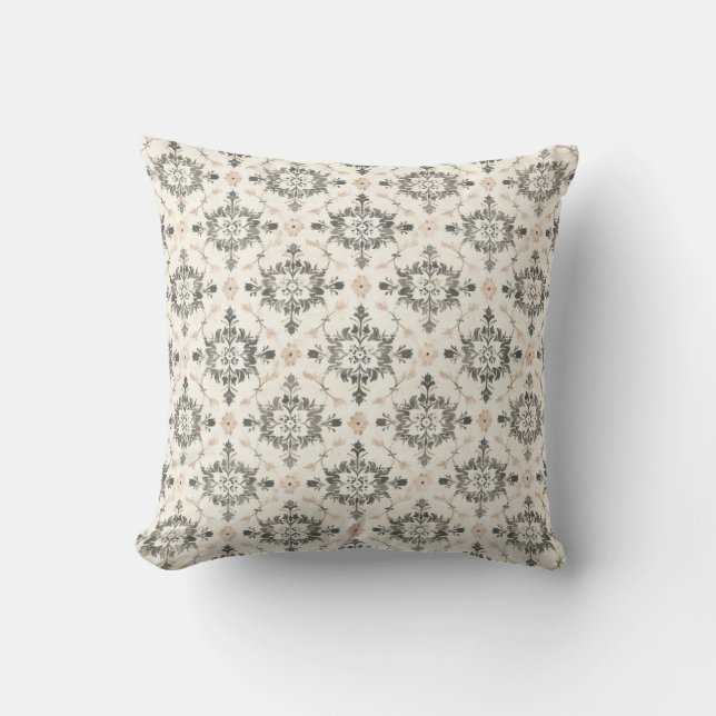 Almofada Charcoal & Blush French Damask Throw Pillow (Frente)