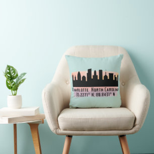 Almofada Charlotte NC City Skyline Latitude e Longitude
