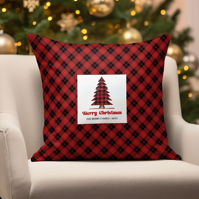 Almofada Charming Buffalo Plaid Personalized Christmas  (Charming Buffalo Plaid Personalized Christmas Pillow)