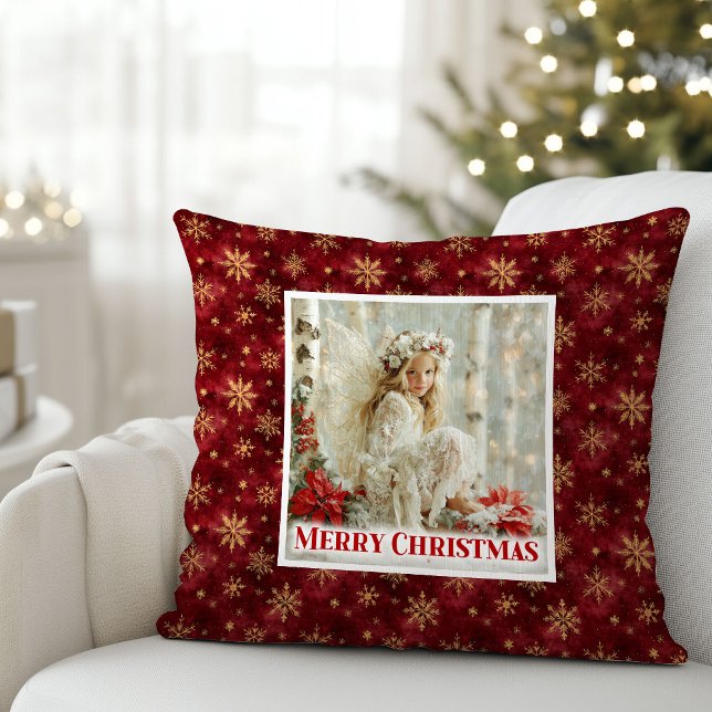 Almofada Charming Cozy Angel Red Gold Christmas Pillow Gift (Charming Cozy Angel Red Gold Christmas Pillow Gift)