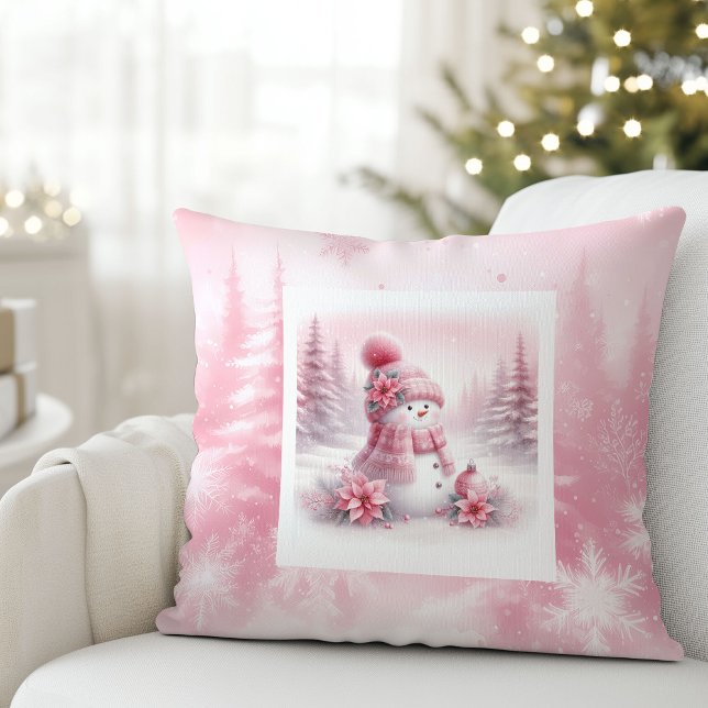 Almofada Charming Pink Snowman Pillow Winter Room Style (Charming Pink Snowman Pillow Winter Room Style)