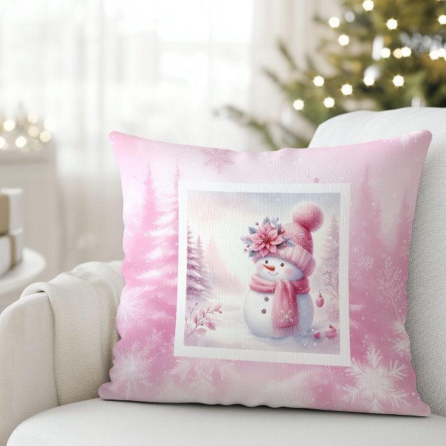 Almofada Charming Pink Snowman Snowy Winter Pillow Gift (Charming Pink Snowman Snowy Winter Pillow Gift)