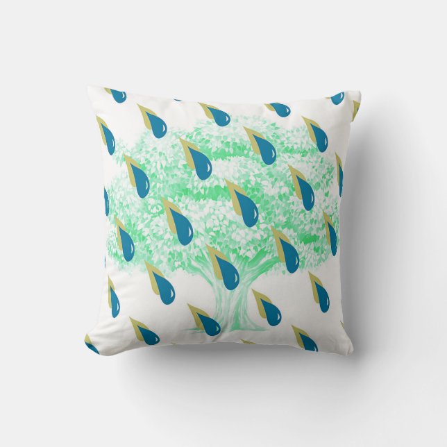 Almofada Chás de chuva azuis e amarelas acinzentadas (Frente)