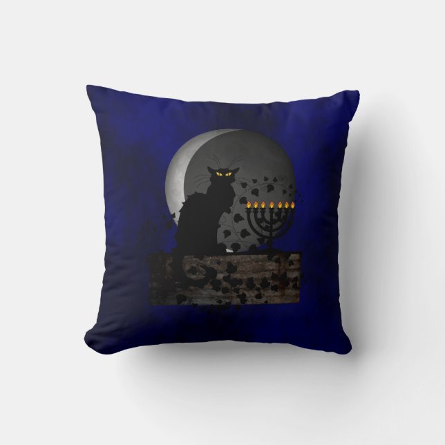 Almofada Chat Noir Chanukah com Menorah (Frente)
