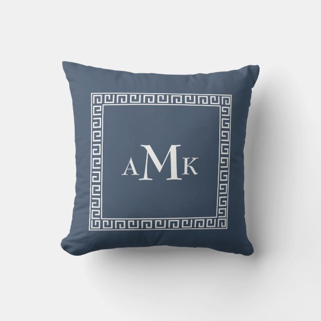 Almofada Chave grega azul | Travesseiro decorativo monogram (Frente)