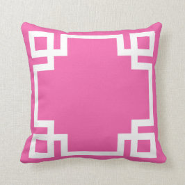 Almofada Chave grega branca rosa-quente