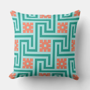 Almofada Chave grega Deco, Turquesa, Aqua e Coral