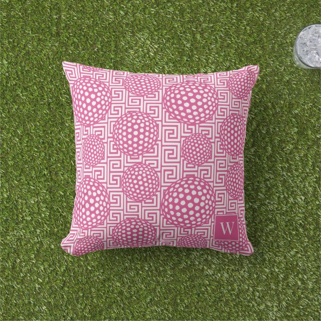 Almofada Chave Grega Preppy de Golfe - Rosa Quente Clássico (Grama)