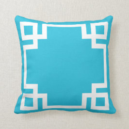 Almofada Chave Grego Branco Azul Aqua