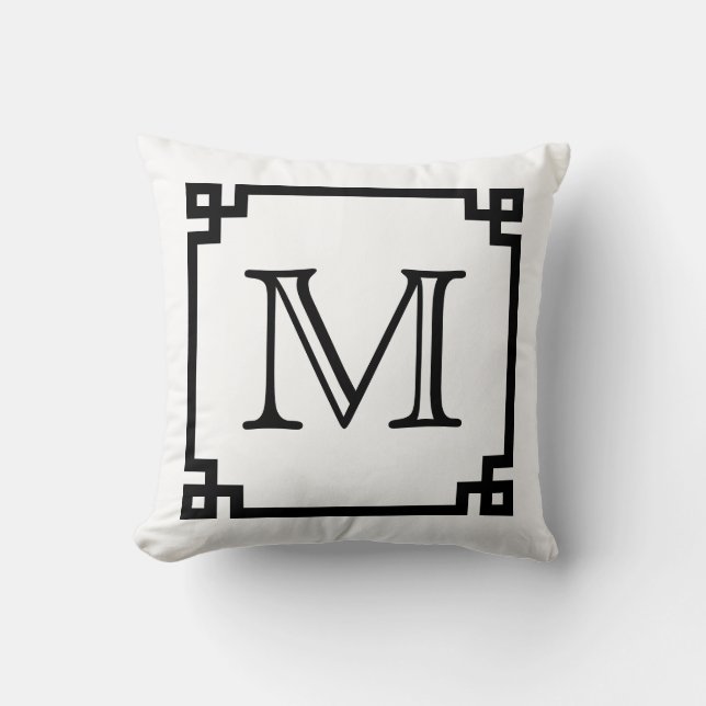 Almofada Chave preto e branco do grego do monograma (Frente)