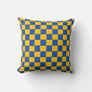 Almofada Checkered azul e amarelo tecido