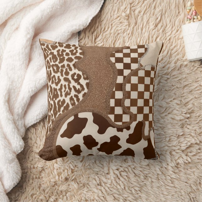 Almofada Checkered Brown Wavy Mocha Aesthetic Cow Print Cut (Cobertor)