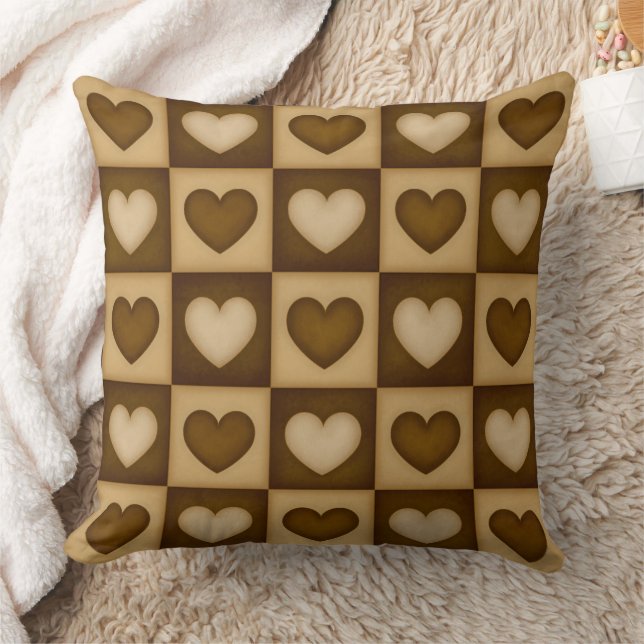 Almofada Checkered Hearts in Brown Toffee (Cobertor)