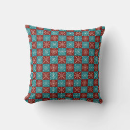 Almofada Checkered Red and Teal Snowflake
