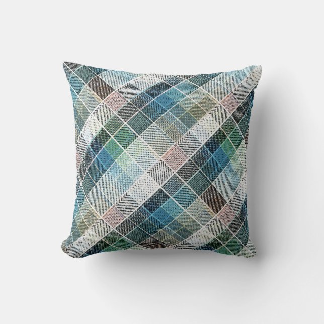 Almofada checkered, tartan, xadrez, clássico, azul, branco (Frente)