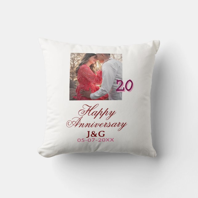 Almofada Cheers to 20 Years happy anniversary add photo dat (Frente)