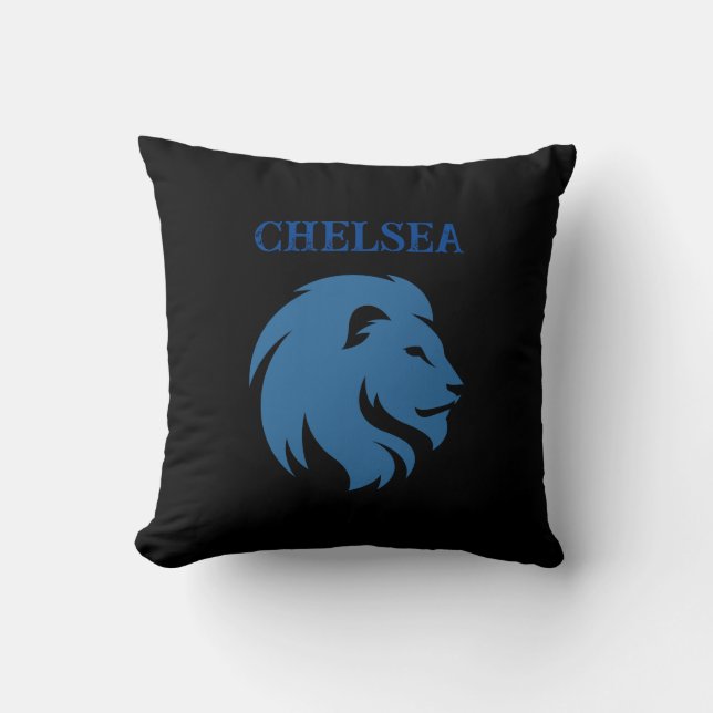 Almofada Chelsea FC com imagem de leão. Personalizável. Cus (Frente)