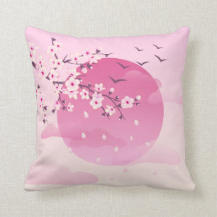 Almofada Cherry Blossomo Japonês Paisagem Rosa