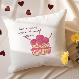 Almofada Cherry Cupcake Valentine – Hand-Drawn Dessert