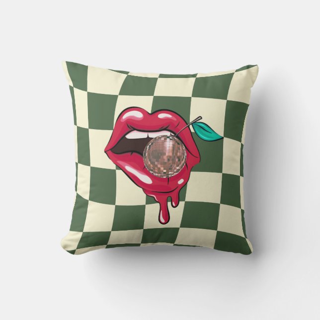 Almofada Cherry Disco Ball Trendy Funky Indie Room Decor (Frente)