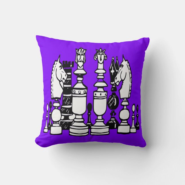 Almofada Chess decor pillow black white purple pillow (Frente)