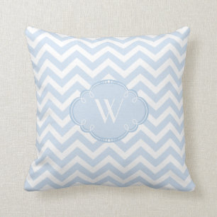 Almofada Chevron azul e branco com monograma