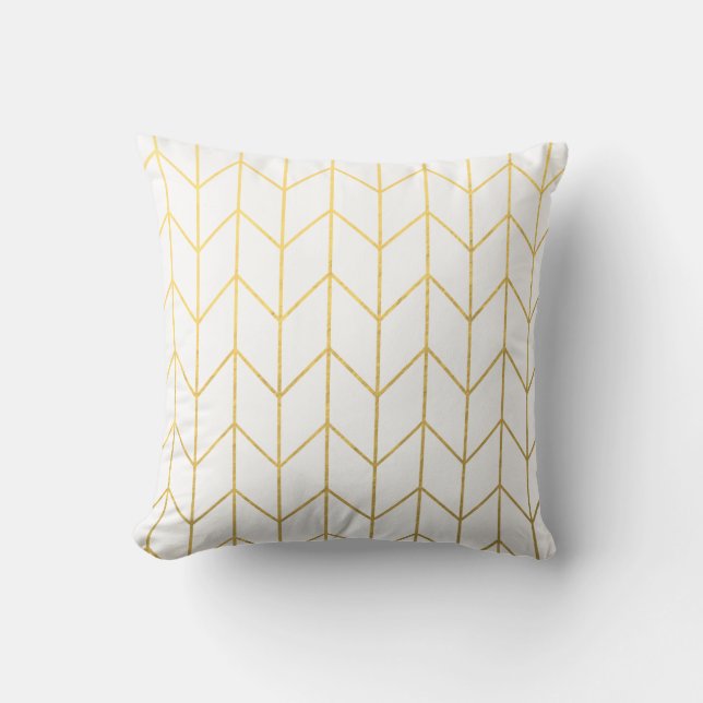 Almofada Chevron Branco Dourado Fundo Moderno Chic (Frente)