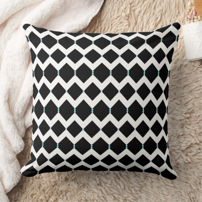 Almofada Chevron Branco em Preto com Pontos Azuis (Cobertor)