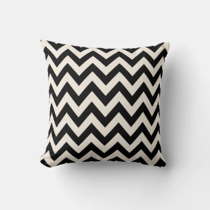 Almofada Chevron Branco Negro E Creme, Zigzag Herringbone