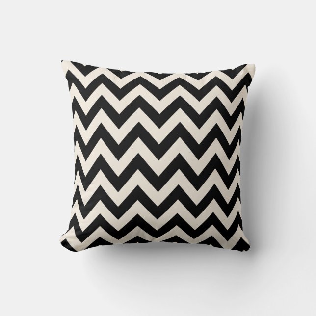 Almofada Chevron Branco Negro E Creme, Zigzag Herringbone (Frente)