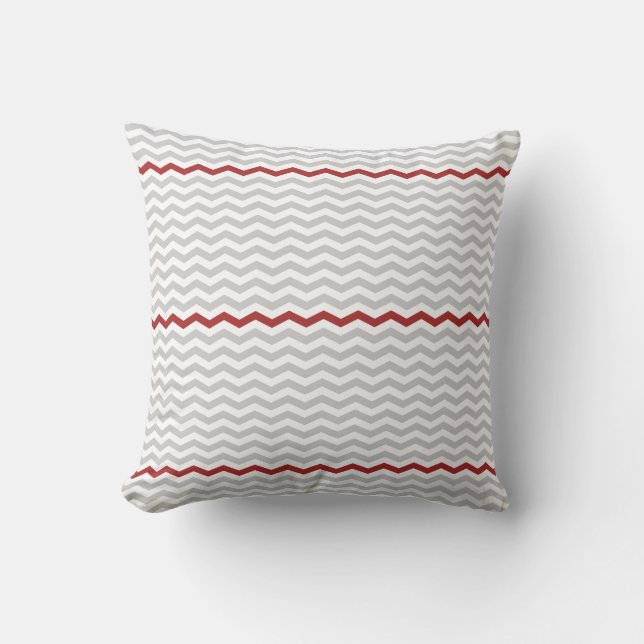 Almofada Chevron cinzento e vermelho (Frente)