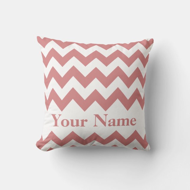 Almofada Chevron em negrito rosa com monograma (Frente)