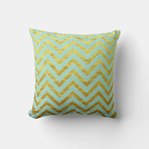 Almofada Chevron Folha Dourada Azul Teal Padrões Glittery C